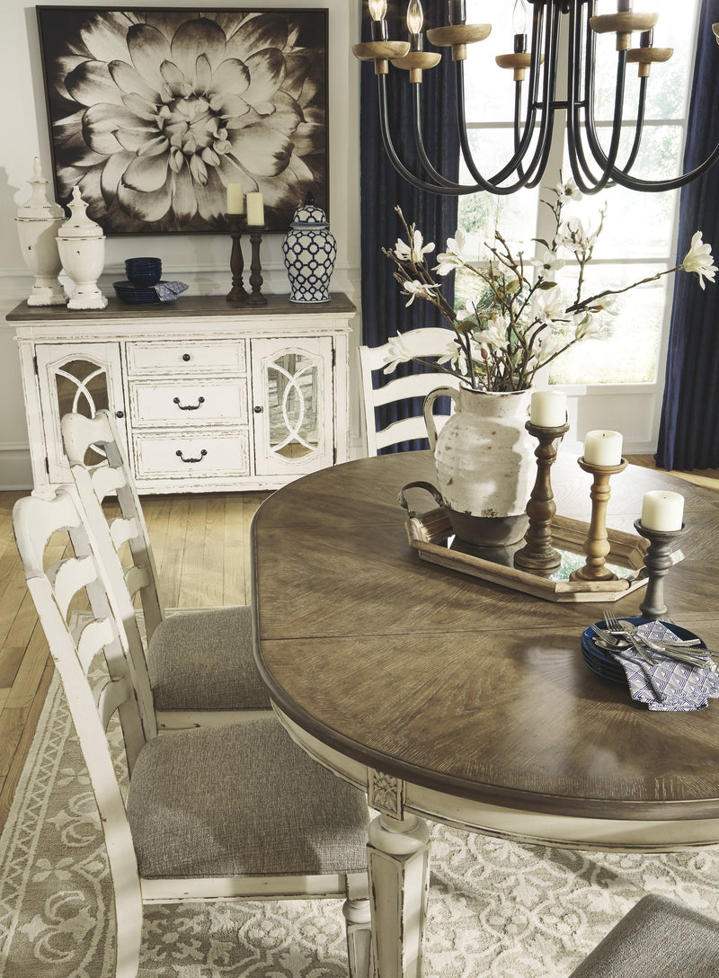 Realyn Chipped White Oval Dining Room Set - Gate FurnitureDining Room Set