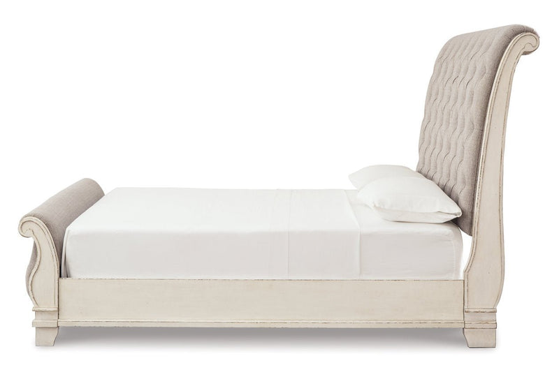 Realyn Chipped White Queen Sleigh Bed - Lara FurnitureQueen Bed