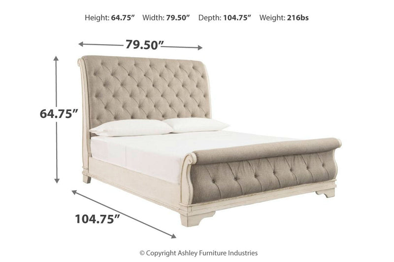 Realyn Chipped White Queen Sleigh Bed - Lara FurnitureQueen Bed