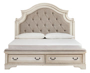 Realyn Chipped White Queen Storage Panel Bed - Lara FurnitureQueen Bed