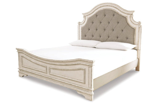 Realyn Chipped White Queen Upholstered Panel Bed - Gate FurnitureQueen Bed