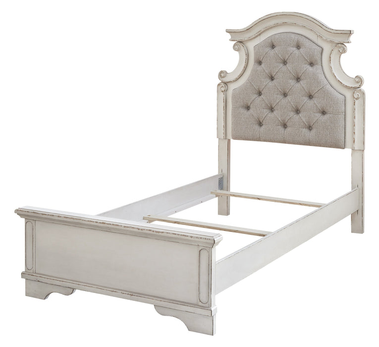 Realyn Chipped White Twin Upholstered Bed - Gate FurnitureTwin Bed