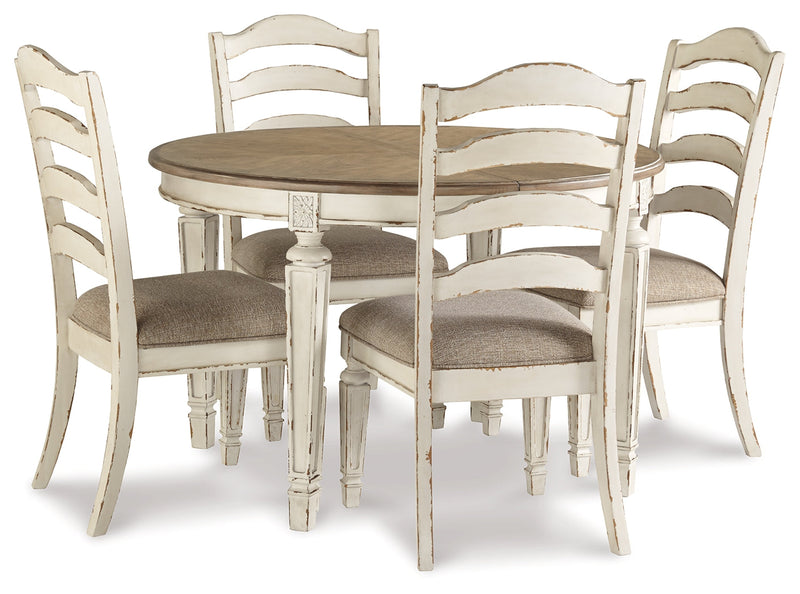 Realyn Chipped White 5-Piece Oval/Round Dining Table Set from Ashley - Lara Furniture
