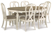 Realyn Chipped White Oval/Round Dining Table and 6 Ribbon Back Chairs from Ashley - Lara Furniture