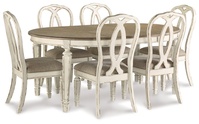 Realyn Chipped White Oval/Round Dining Table and 6 Ribbon Back Chairs from Ashley - Lara Furniture