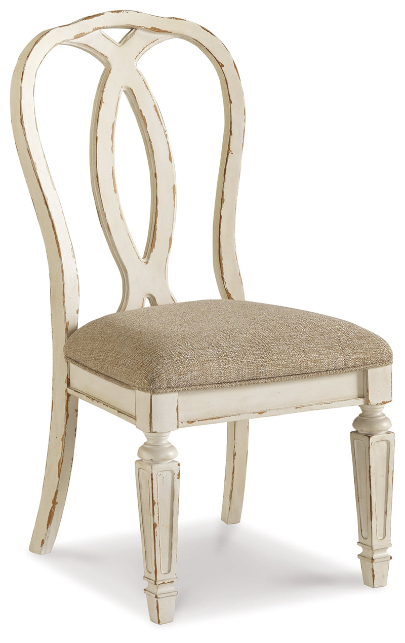 Realyn Chipped White Oval/Round Dining Table and 6 Ribbon Back Chairs from Ashley - Lara Furniture