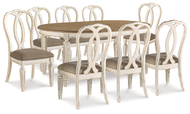 Realyn Chipped White Dining Table and 8 Ribbon Back Chairs from Ashley - Lara Furniture