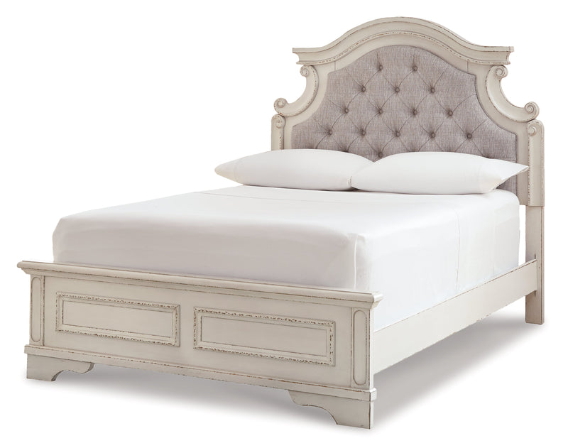 Realyn Full Panel Bed with Mirrored Dresser, Chest and Nightstand in Chipped White from Ashley - Lara Furniture