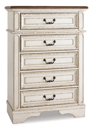 Realyn Full Panel Bed with Mirrored Dresser, Chest and Nightstand in Chipped White from Ashley - Lara Furniture