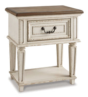 Realyn Full Panel Bed with Mirrored Dresser, Chest and Nightstand in Chipped White from Ashley - Lara Furniture