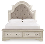 Realyn Queen Upholstered Panel Bed, Dresser, Mirror and Chest - B743B110