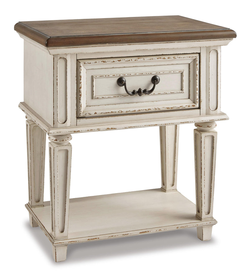 Realyn Twin Panel Bed with Mirrored Dresser and 2 Nightstands in Chipped White - PKG006717