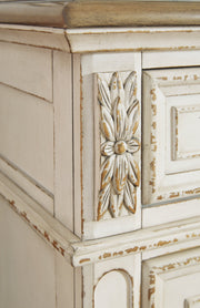 Realyn Twin Panel Bed with Mirrored Dresser, Chest and 2 Nightstands in Chipped White from Ashley - Lara Furniture