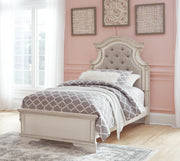 Realyn Twin Upholstered Panel Bed, Chest, Vanity and Nightstand - B743B99