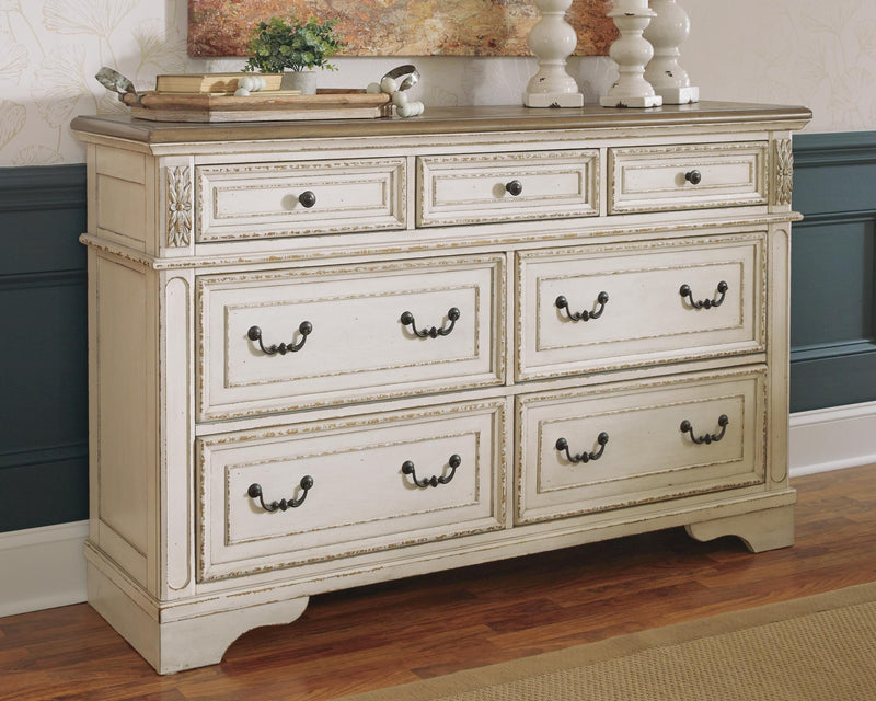 Realyn Two-tone King Panel Bed, Dresser, Chest and 2 Nightstands - B743B75