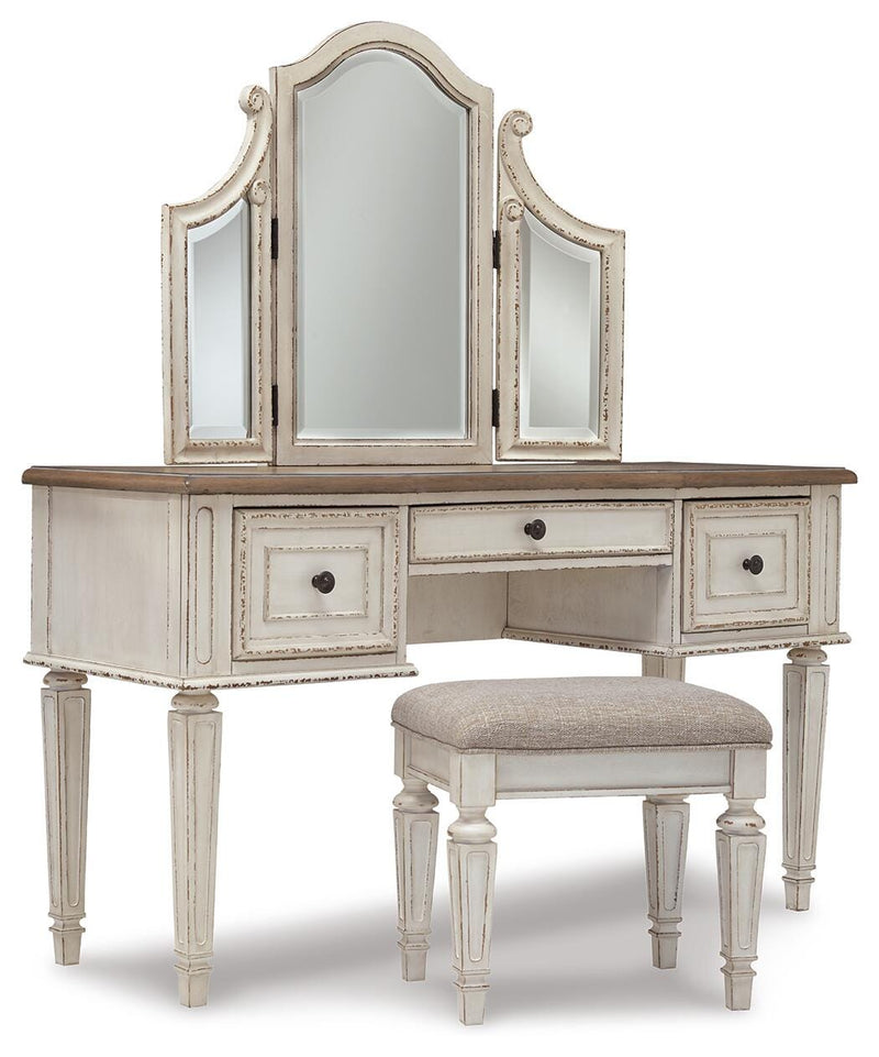 Realyn Two-tone King Panel Bed, Vanity, Chest and 2 Nightstands - B743B73