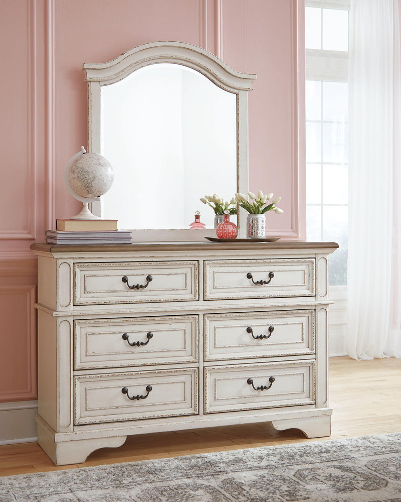 Realyn Two-tone King Panel Storage Bed, Dresser, Mirror and 2 Nightstands - B743B66