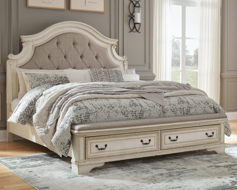 Realyn Two-tone King Panel Storage Bed, Dresser, Mirror and 2 Nightstands - B743B66