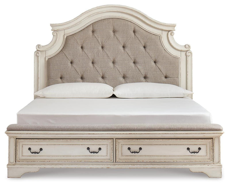 Realyn Two-tone King Panel Storage Bed, Dresser, Mirror and 2 Nightstands - B743B66