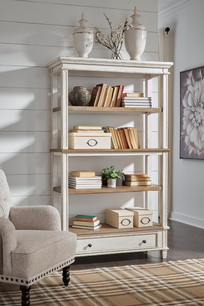 Realyn Two-tone Lift-top Desk, L-shaped Desk and 4 Bookcases - H743H4