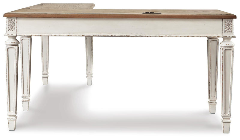 Realyn Two-tone Lift-top Desk, L-shaped Desk and 4 Bookcases - H743H4