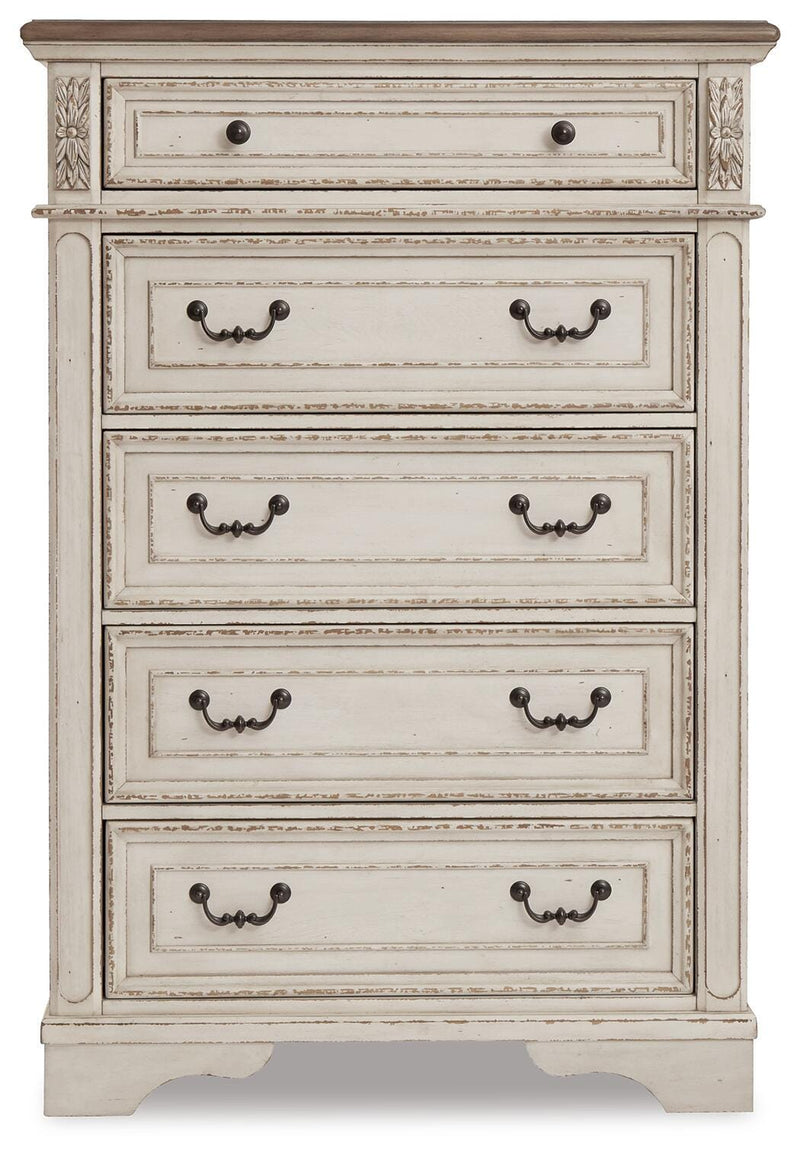 Realyn Two-tone Queen Panel Bed, Dresser, Chest and 2 Nightstands - B743B45