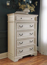 Realyn Two-tone Queen Panel Bed Dresser, Mirror, Chest and Nightstand - B743B82