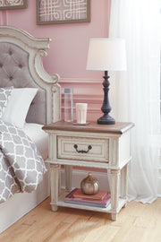 Realyn Two-tone Queen Panel Bed Dresser, Mirror, Chest and Nightstand - B743B82