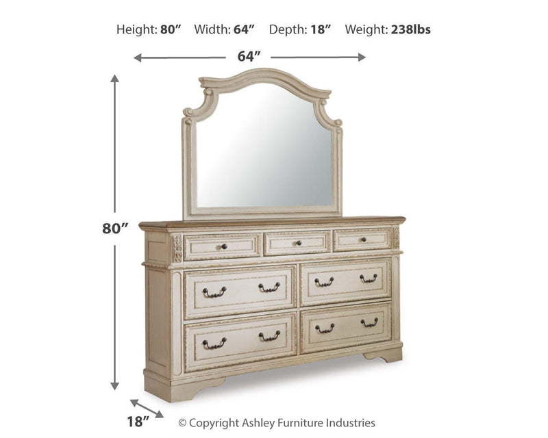Realyn Two-tone Queen Panel Bed Dresser, Mirror, Chest and Nightstand - B743B82