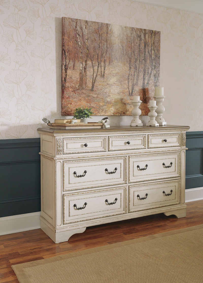 Realyn Two-tone Queen Upholstered Panel Bed, Dresser and 2 Nightstands - B743B67