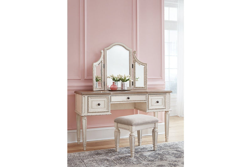 Realyn Two - tone Vanity and Mirror with Stool - Lara FurnitureVanity