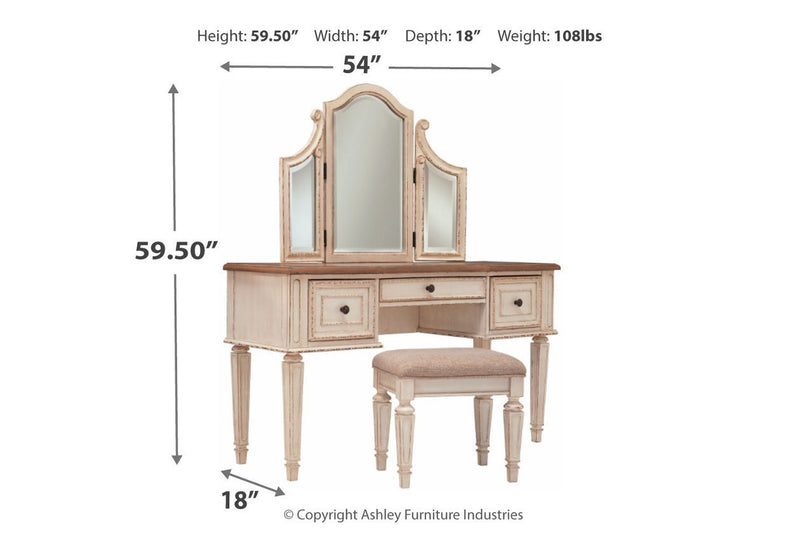 Realyn Two - tone Vanity and Mirror with Stool - Lara FurnitureVanity
