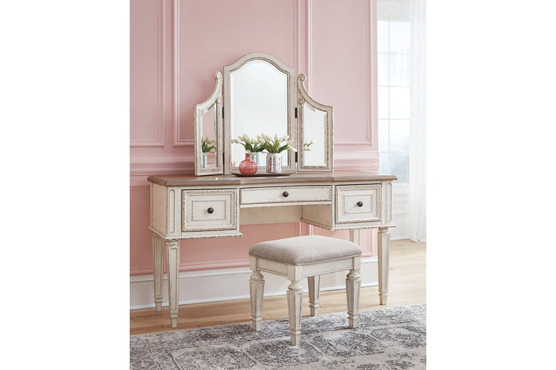 Realyn Two - tone Vanity and Mirror with Stool - Lara FurnitureVanity