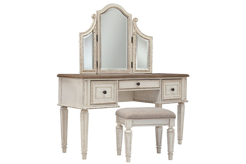 Realyn Two - tone Vanity and Mirror with Stool - Lara FurnitureVanity