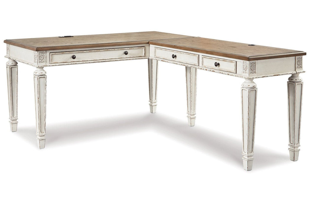 Realyn White/Brown 2 - Piece Home Office Desk - Gate FurnitureOffice Desk