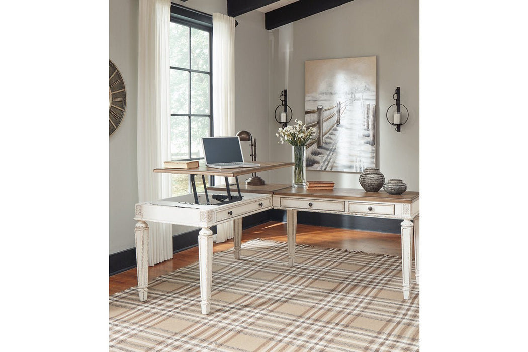 Realyn White/Brown 2 - Piece Home Office Lift Top Desk - Gate FurnitureOffice Desk