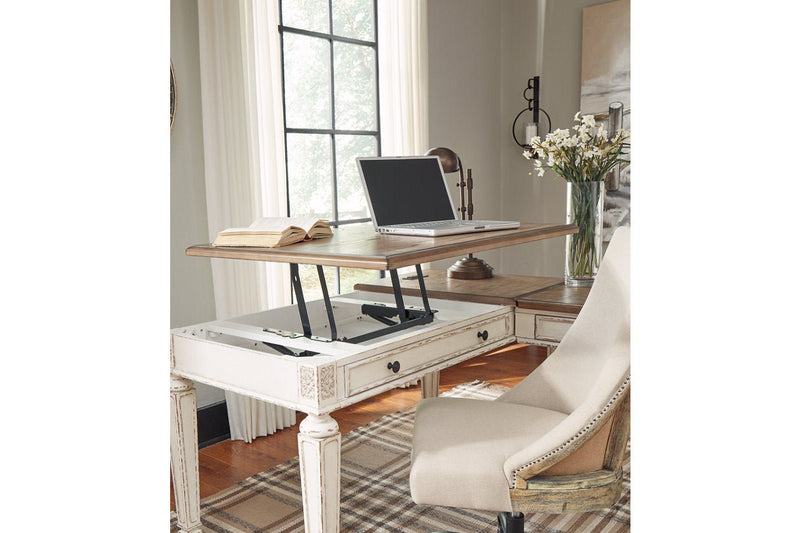 Realyn White/Brown 2 - Piece Home Office Lift Top Desk - Lara FurnitureOffice Desk