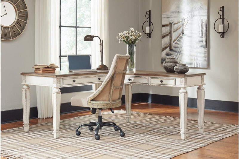 Realyn White/Brown 2 - Piece Home Office Lift Top Desk - Lara FurnitureOffice Desk