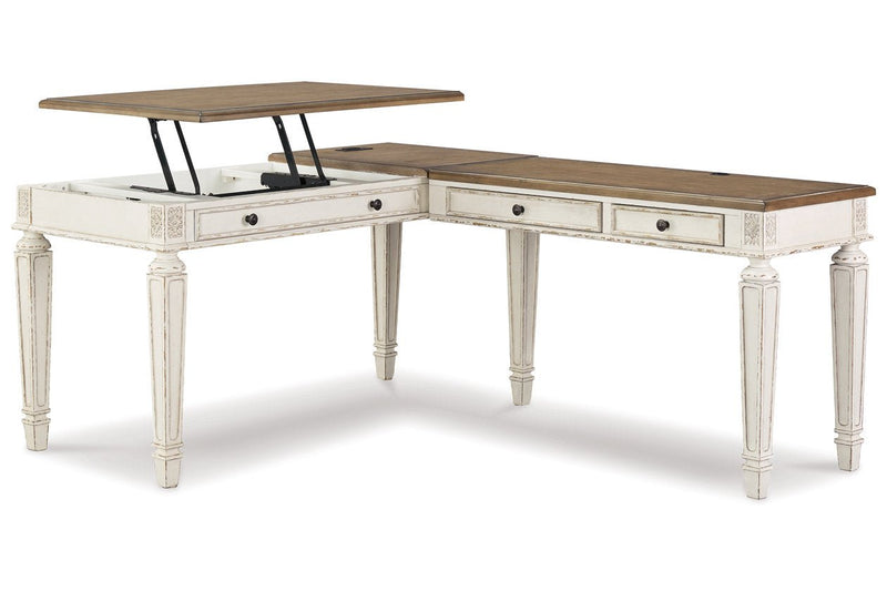 Realyn White/Brown 2 - Piece Home Office Lift Top Desk - Lara FurnitureOffice Desk