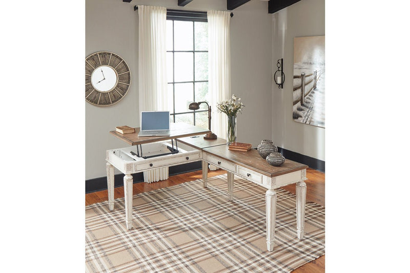 Realyn White/Brown 2 - Piece Home Office Lift Top Desk - Lara FurnitureOffice Desk