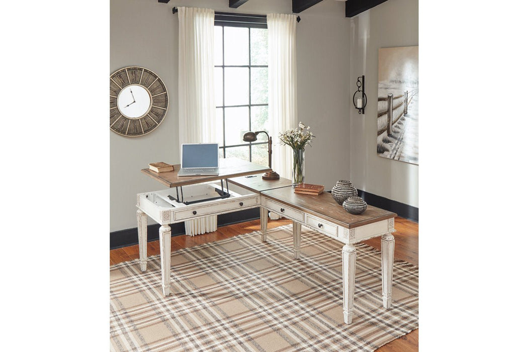 Realyn White/Brown 2 - Piece Home Office Lift Top Desk - Gate FurnitureOffice Desk