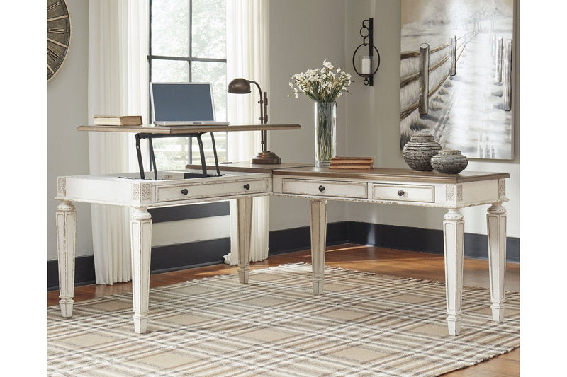 Realyn White/Brown 2 - Piece Home Office Lift Top Desk - Lara FurnitureOffice Desk