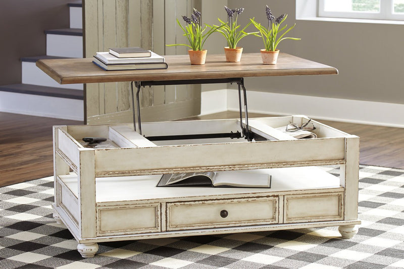 Realyn White/Brown Coffee Table with Lift Top - Lara FurnitureCoffee Table