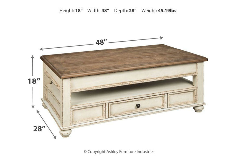 Realyn White/Brown Coffee Table with Lift Top - Lara FurnitureCoffee Table