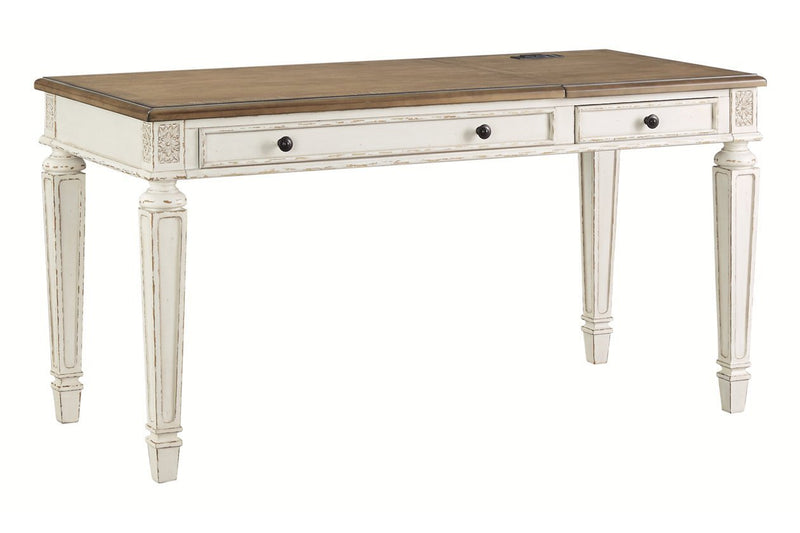 Realyn White/Brown Home Office Lift Top Desk - Lara FurnitureOffice Desks