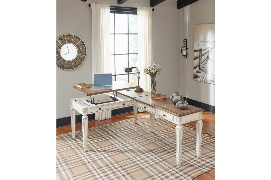 Realyn White/Brown Home Office Lift Top Desk - Gate FurnitureOffice Desks
