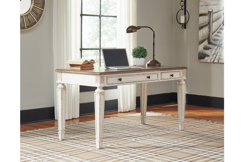 Realyn White/Brown Home Office Lift Top Desk - Lara FurnitureOffice Desks