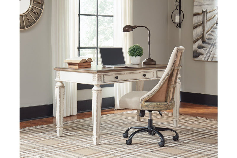 Realyn White/Brown Home Office Lift Top Desk - Lara FurnitureOffice Desks