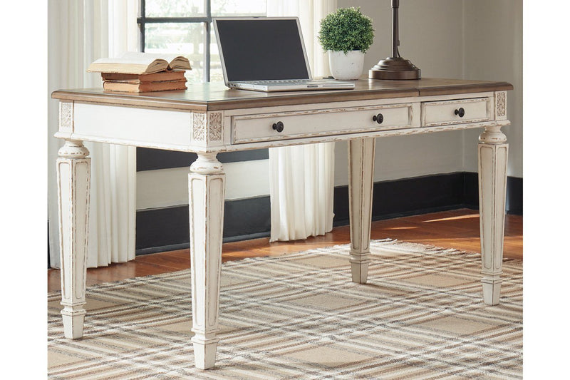 Realyn White/Brown Home Office Lift Top Desk - Lara FurnitureOffice Desks