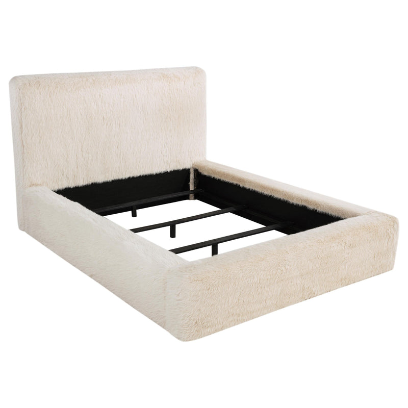 Rebecca Faux Fur Upholstered Eastern King Bed Cream - 306141KE